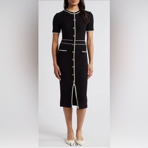 Zoe and Claire Black Knit Midi Dress with Button Detail